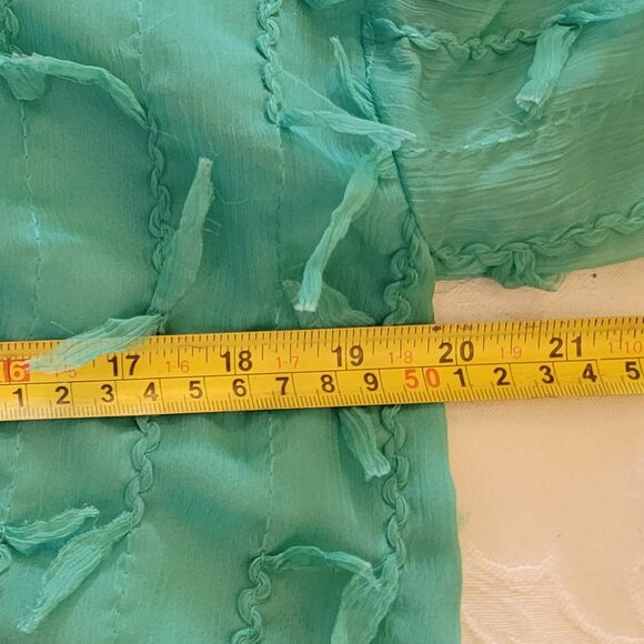 🌹ZARA Sheer Tattered Fringed Bell Sleeve Blouse in Aqua NWOT - Picture 6 of 7